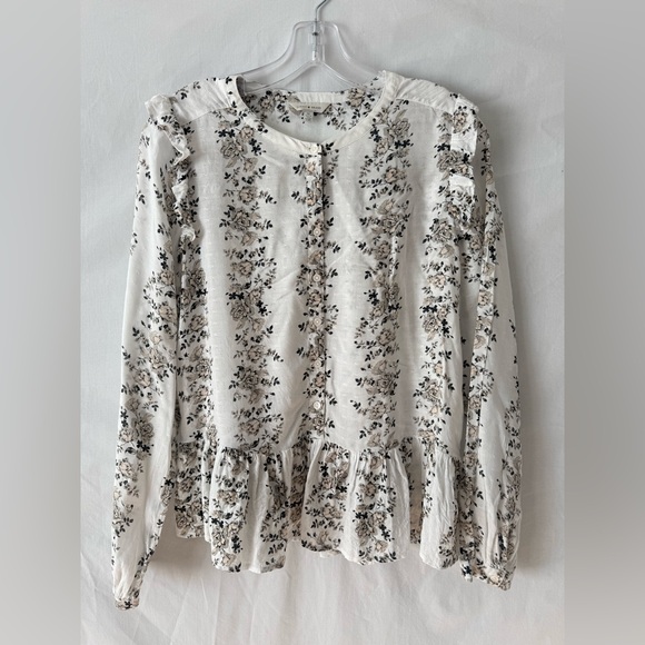 Lucky Brand Tops - Lucky Brand Cream Floral Button-Front Peplum Blouse